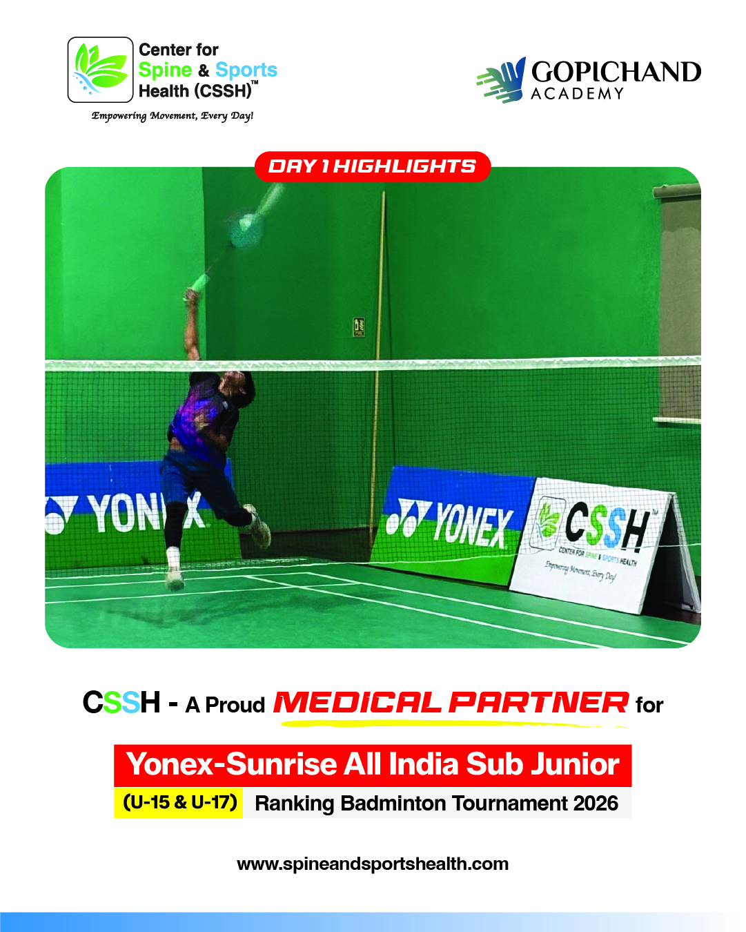 1 CSSH - A Proud Medical Partner for Yonex Sunrise - Sub Juniors Badminton Tournament