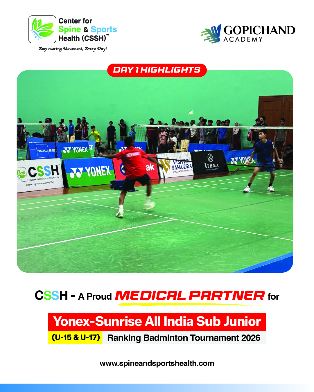 CSSH - A Proud Medical Partner for Yonex Sunrise - Sub Juniors Badminton Tournament